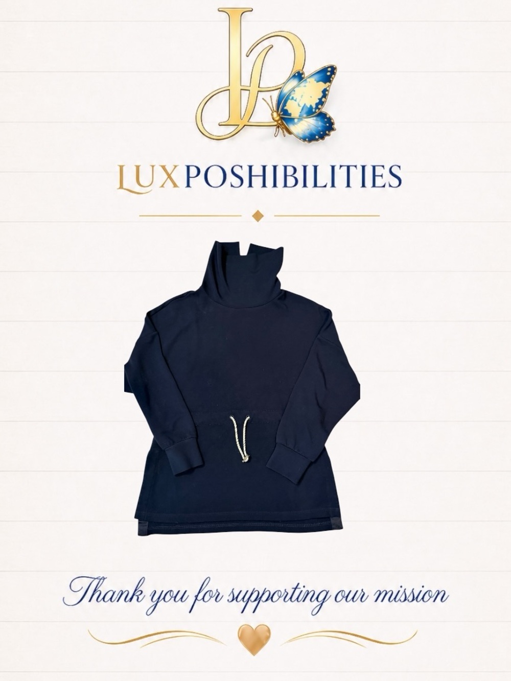 Varley Navy Drawstring Funnel Neck Freya Sweat Pullover LG
